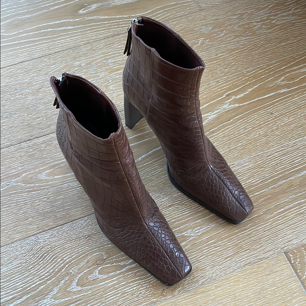 Mango Brown Croc-Pattern Heeled Boots